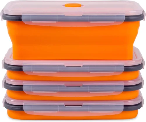 Vista 28 de Recipientes plegables de almacenamiento de alimentos con tapa hermética, 11.8 oz, juego de 4 recipientes pequeños de silicona apilables para la 4