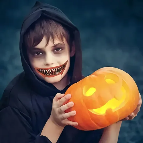 Vista 6 de 10 hojas de calcomanías de tatuaje de Halloween, calcomanías de tatuaje de boca aterradora, maquillaje de broma de Halloween, tatuaje temporal