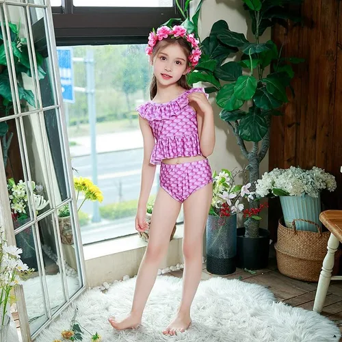 Vista 4 de Traje de baño de cola de sirena para niñas, 3 piezas