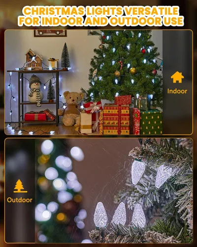 Vista 7 de Minetom Luces de Navidad C9 para Exteriores, Cadena de 85 pies con 110 LED y 8 Modos de Iluminación, Luces de Navidad C9 Impermeables, Conectables