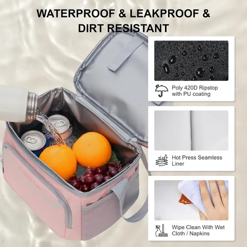 Vista 4 de EVERFUN Insulated Lunch Bag Soft Lunch Box for Men Dual Compartments Small Lunch Box Collapsible Waterproof Leak-Proof for Work
