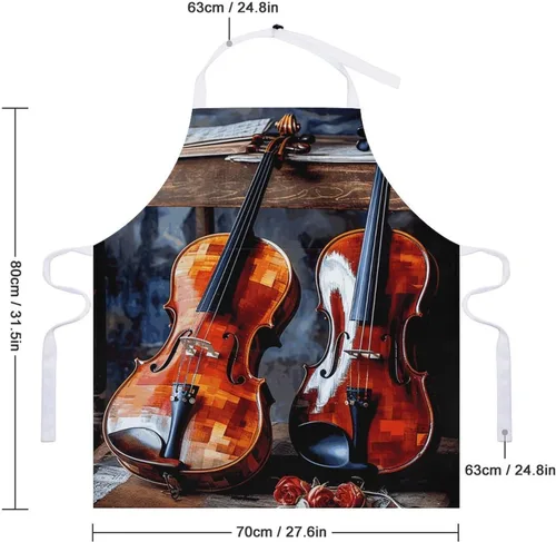 Vista 2 de MUSM Apron for Adults - 27.6 X 31.5 Inch, Heavy-Duty Polyester Aprons with Two Large Pockets, Waterproof Violin And Cello Kitchen Apron for Cooking