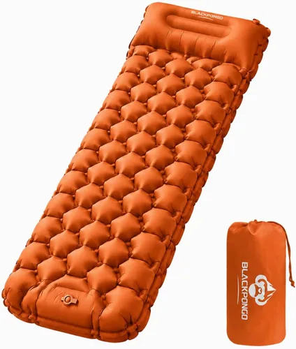Vista 8 de Colchoneta de dormir para camping, ultraligera con almohada con bomba de pie incorporada, almohadillas inflables compactas para acampar, mochileros