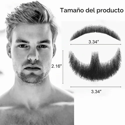 Vista 3 de Fake Mustache Fake Beard Realistic 100% Human Hair for Halloween MenMakeup Negro