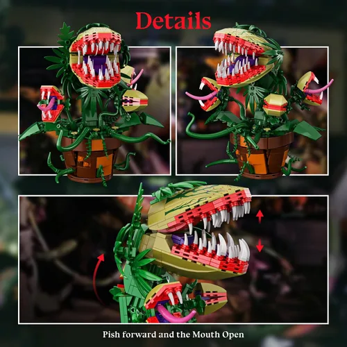Vista 5 de Audrey II - Juego de 2 bloques de construcción botánicos de plantas de piraña compatibles con Lego, kit de juguetes de terror, decoración de tienda