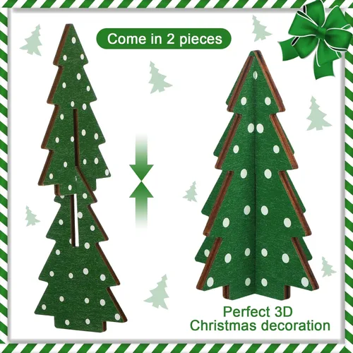 Vista 3 de Yookeer Decoración Navideña 3 Piezas Mesa de Madera Rústica Árbol de Navidad Granja Centro de Mesa de Madera Navideño para Mesa Pequeña Árboles