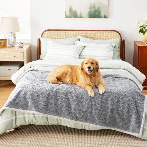 Vista 9 de Bedsure - Mantas impermeables para perros para la cama - Manta para mascotas para cama y sofá lavable, manta de forro polar de jacquard para gatos