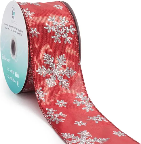 Vista 9 de Cinta con alambre de organza con copos de nieve dorados de champán para decoración navideña del hogar, lazo para la parte superior del árbol