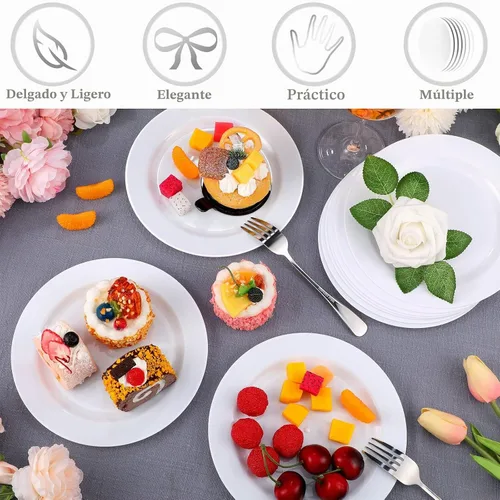 Vista 6 de Sieral 200 platos desechables de plástico con borde, platos de plástico duro para ensalada y postre de 7.5 pulgadas, platos resistentes para cenas