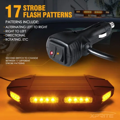 Vista 3 de Xprite - Barra de luz estroboscópica LED de 18" ámbar para techo, luces estroboscópicas de montaje magnético para camiones, baliza de advertencia