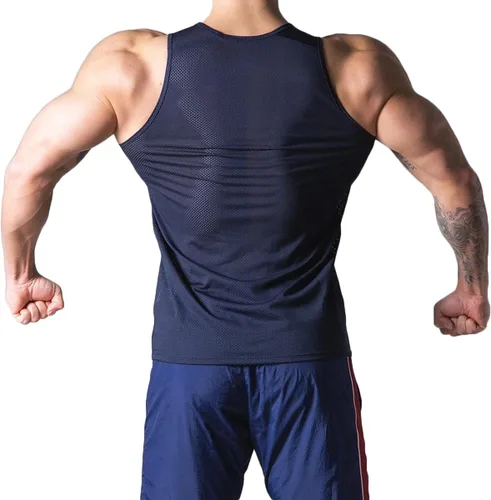 Vista 2 de Magiftbox Camiseta sin mangas ligera de malla para hombre, chaleco de entrenamiento de secado rápido, camiseta sin mangas atlética para hombre T47