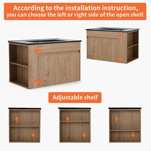 Vista 6 de SSLine Juego de tocador de baño montado en la pared con lavabo moderno de 30 pulgadas con lavabo superior y estante de almacenamiento, armario