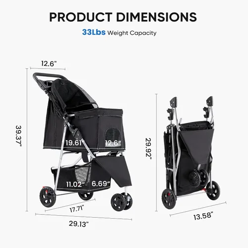 Vista 9 de [Usado] NEWBULIG - Cochecito plegable de 3 ruedas para perros y gatos Ligero y duradero, ideal para mascotas pequeñas a medianas, incluye cesta