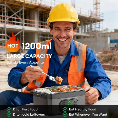 Vista 5 de Fiambrera eléctrica para adultos – Fiambrera recargable inalámbrica calentada, calentador de alimentos autocalentable de 1.2 L para oficina, viajes