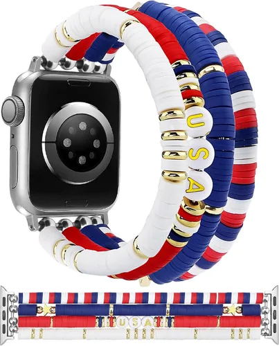 Vista 12 de JR.DM - Pulsera de cuentas compatible con Apple Watch de 40 mm, 38 mm, 41 mm, 42 mm; correa elástica hecha a mano para iWatch Series