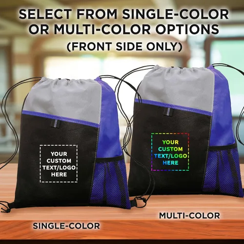 Vista 20 de DISCOUNT PROMOS Juego de mochilas con cordón no tejidas personalizadas de 10/50/100, paquete personalizado a granel
