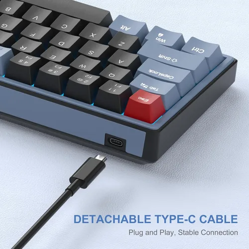 Vista 5 de MageGee SKY68 - Teclado mecánico para juegos, 68 teclas, compacto con retroiluminación LED azul, mini teclado ergonómico con cable para Windows PC