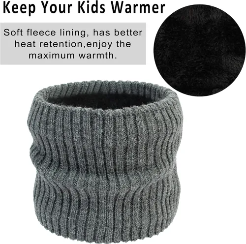 Vista 4 de Conjunto de bufanda de sombrero de invierno para bebé, bufanda de punto cálido con forro polar para niños y niñas