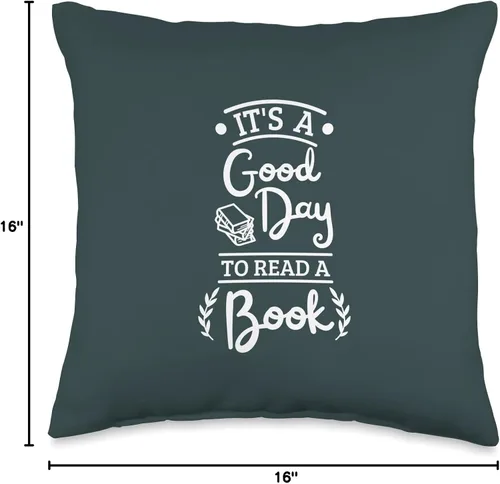 Vista 4 de jovy fits Almohada con texto en inglés "It's A Good Day Reading" para los amantes de los libros, 16 x 16 pulgadas, multicolor