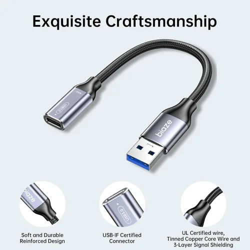 Vista 5 de Adaptador USB C hembra a USB macho, adaptador de cable USB A a USB C con transferencia de datos de 10 Gbps y carga para laptop, PC, disco flash
