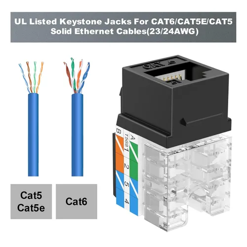 Vista 4 de VCE UL Listed Cat6 RJ45 Keystone Jack Insert 25-Pack, 90 Degree Punch Down Keystone Jack Adapter Slim Profile Negro Conectores Keystone RJ45
