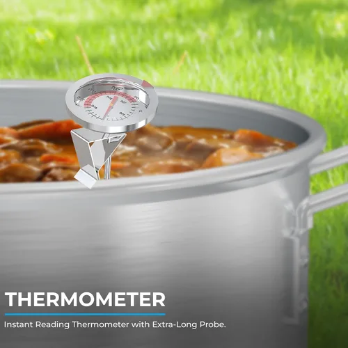 Vista 6 de Kit de olla de aluminio de 28,3 litros – Olla para freír pavo con tapa, gancho de elevación, soporte y termómetro – Freidora profunda grande