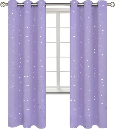 Vista 31 de BGment Cortinas opacas para dormitorio infantil, con aislamiento térmico, con ojales, estampado de estrellas plateadas, cortinas para oscurecer