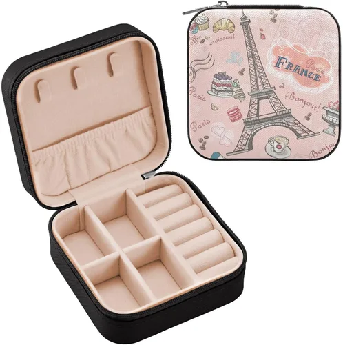 Vista 2 de Kigai Joyero pequeño de la Torre Eiffel de París, mini organizador de joyas, estuche de viaje para niñas y mujeres, regalo portátil, soporte