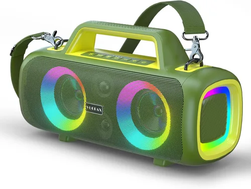Vista 11 de Altavoz Bluetooth portátil inalámbrico, sonido fuerte de 140 W de pico con 2 subwoofers y refuerzo de graves, altavoz impermeable para exteriores
