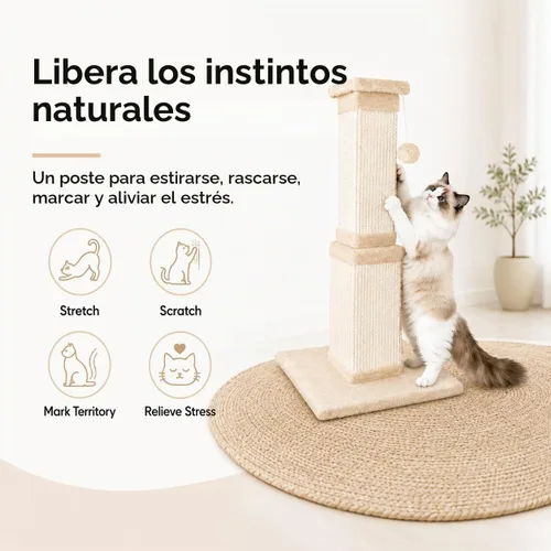 Vista 5 de Rascador para gatos de interior, rascador de sisal para gatos de 32 Beige