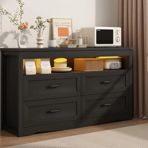Vista 21 de Wodeer - Cómoda moderna, 6 cajones, negro, asas de metal, almacenamiento de clóset, organizador