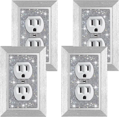 Vista 37 de Placa decorativa de interruptor de luz con diamantes de imitación brillantes en rosa y plata, cubierta de placa de pared con diamantes de imitación