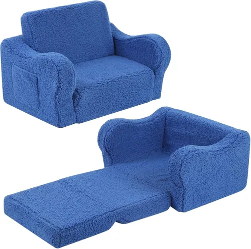 Vista 37 de MOMCAYWEX - Sofá para niños, 2 en 1, plegable, piel de melocotón, color azul