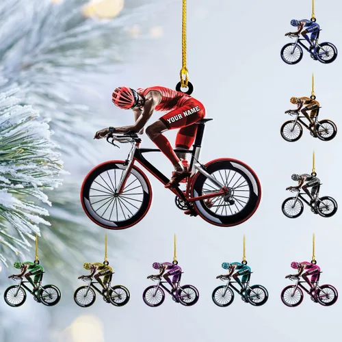 Vista 15 de Adorno personalizado para ciclismo de montaña, nombre personalizado y adorno para árbol de Navidad del año 2025, regalos de ciclista de montaña