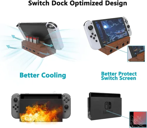 Vista 5 de YOXXZUS Base de interruptor, muelle de TV con adaptador de controlador Gamecube para interruptorinterruptor OLED