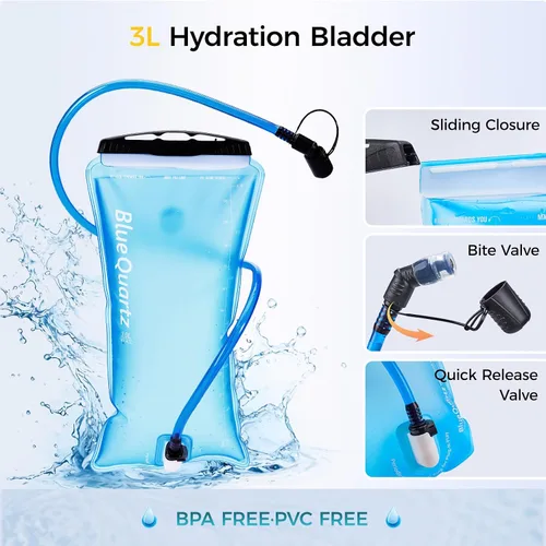 Vista 5 de Blue Quartz Hydration Backpack with 3L Water Bladder, Lightweight Hiking Backpack with Phone Pocket, Tactical Molle Water Backpack for Running Negro