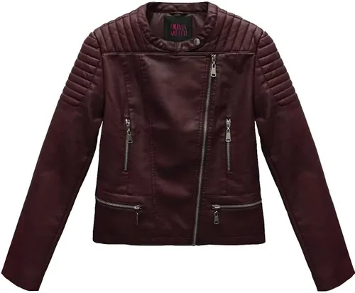 Vista 4 de Olivia Miller - Chaqueta de piel sintética para motociclista con bolsillos para mujer