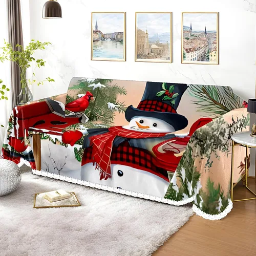 Vista 3 de Funda de sofá con estampado de muñeco de nieve de Navidad, fundas de sofá para sillón, funda resistente a las manchas, protector universal de muebles