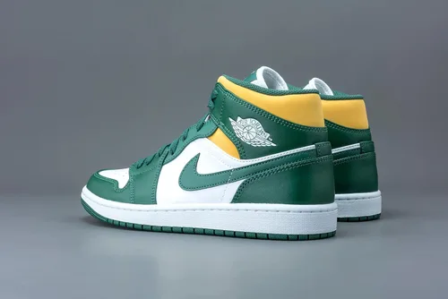 Vista 8 de Nike Air Jordan 1 Mid para hombre, Verde noblePolen blanco