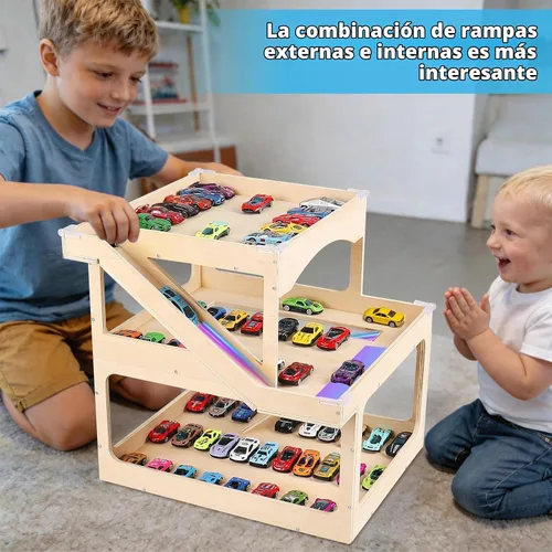 Vista 4 de Vitrina de madera para Hot Wheels Matchbox Storage Garage Hold 50+ Toy Car