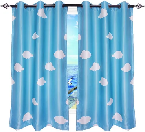 Vista 2 de 1 panel de cortinas opacas blancas y azules para niños