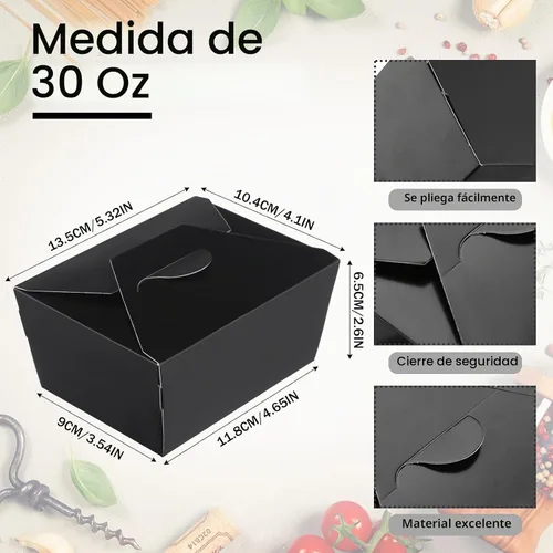 Vista 2 de Norme - Paquete de 100 cajas de papel desechables de 30 onzas para llevar, color negro, cajas de comida de papel para restaurantes, catering