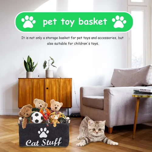 Vista 3 de Contenedor de almacenamiento de juguetes para gatos, plegable, de tela, organizador de accesorios para mascotas, cesta de fieltro, organizador