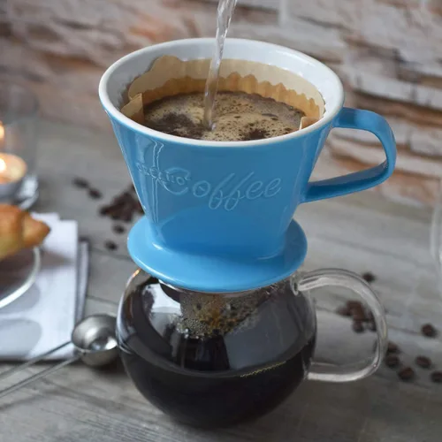 Vista 6 de Creano XXL gotero de café de porcelana azul - cafetera de cono de cerámica - cafetera de café vertida - tamaño del filtro 4 - calidad enorme