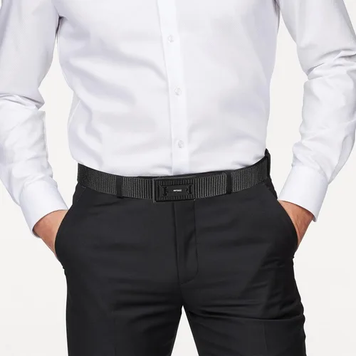 Vista 6 de Cinturón de trinquete para hombre, cinturón táctico de nailon con hebilla de clic automática, cincha extra gruesa de 1.3 pulgadas (negro)