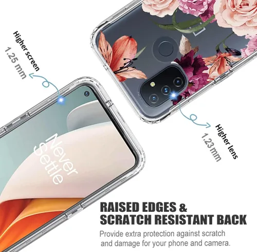 Vista 2 de Funda para OnePlus Nord N100 BE2013 con protector de pantalla de vidrio templado, lindo patrón floral transparente de cuerpo completo protector