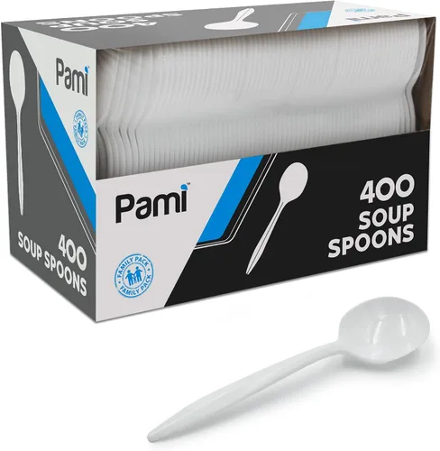 Vista 7 de PAMI Tenedores de plástico desechables de peso medio, color blanco, paquete a granel para fiestas, 400
