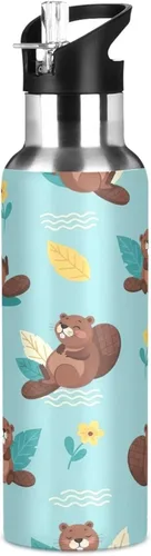 Vista 8 de Cute Cartoon Beavers Blue Insulated Water Bottle 20 Oz Leakproof Water Bottles, BPA-Free Sport Water Bottle Insulated