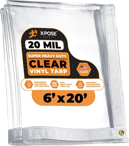 Vista 28 de Xpose Safety - Lona de vinilo transparente de 4 x 6 pies, lona de PVC impermeable transparente de 0.787 in con ojales de latón, para recinto