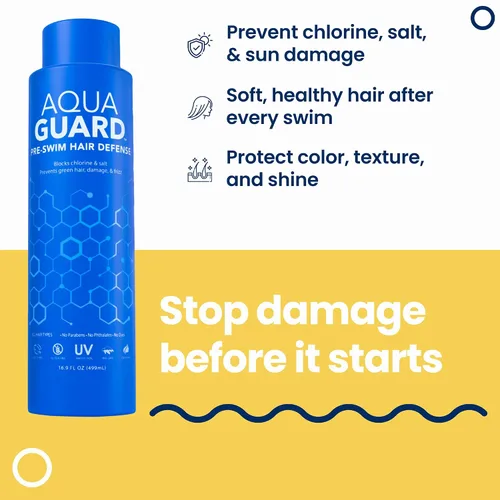 Vista 2 de AQUA GUARD - Defensa del cabello antes de nadar, tamaño familiar para más nados por botella, evita daños por cloro + suaviza el cabello mientras